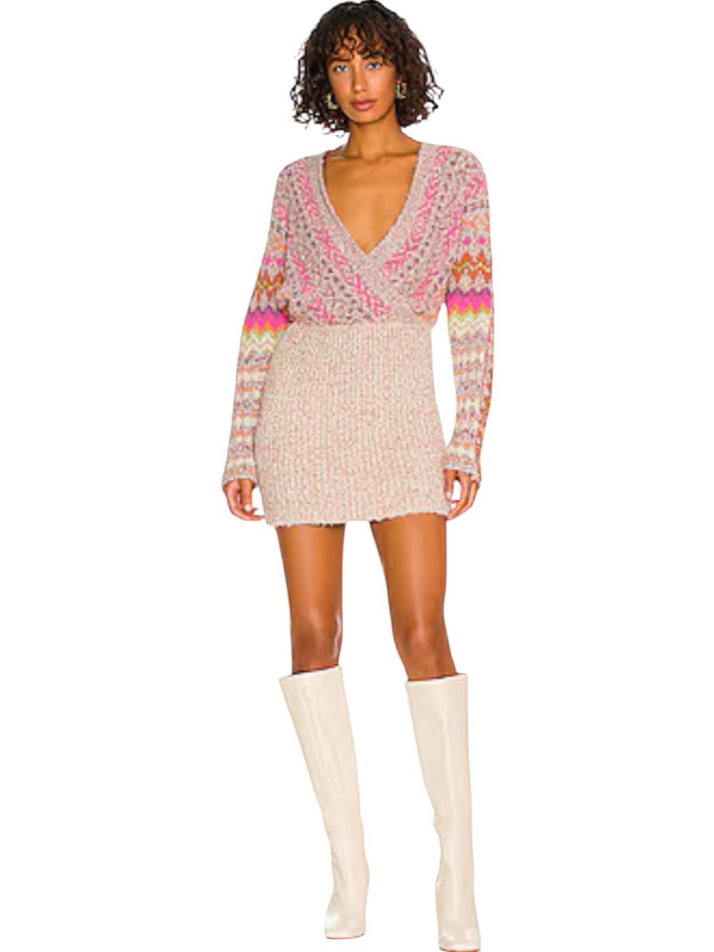 Free People Forever Fair Isle Sweater Mini Dress Metallic Knit Small S
